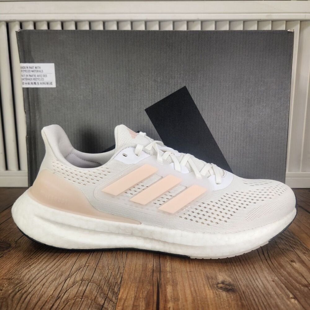 Adidas Pureboost 23 IF2392 Womens 9.5 White Pink Athletic Running Sneakers Shoes